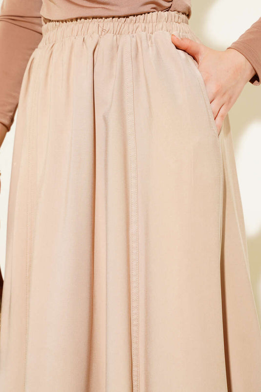 Jupe évasée couleur latte en Tencel avec taille élastique et poches