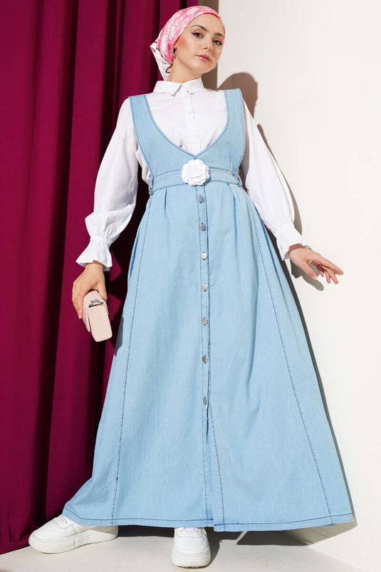 Gilet élastique à taille évasée bleu glacier