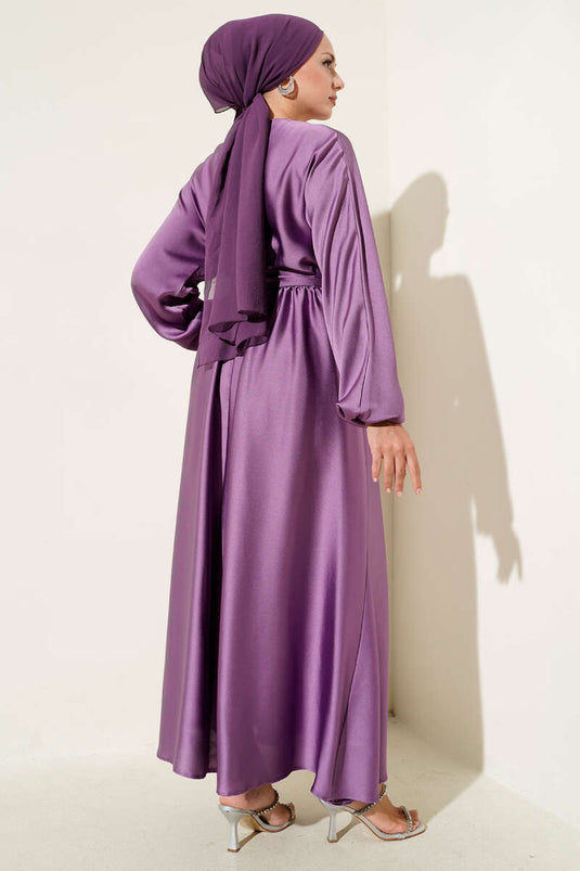Robe de soirée évasée à taille élastique lilas