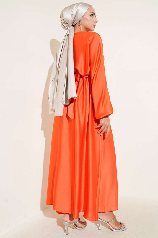 Flared Elastic Waist Evening Dress Orange
