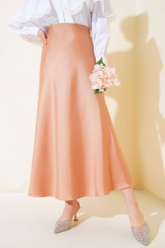 Flared Satin Skirt Camel