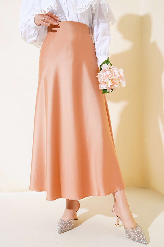 Flared Satin Skirt Camel