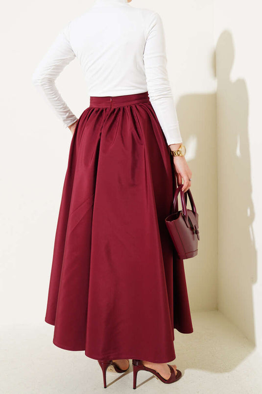 Flared Taffeta Skirt Burgundy