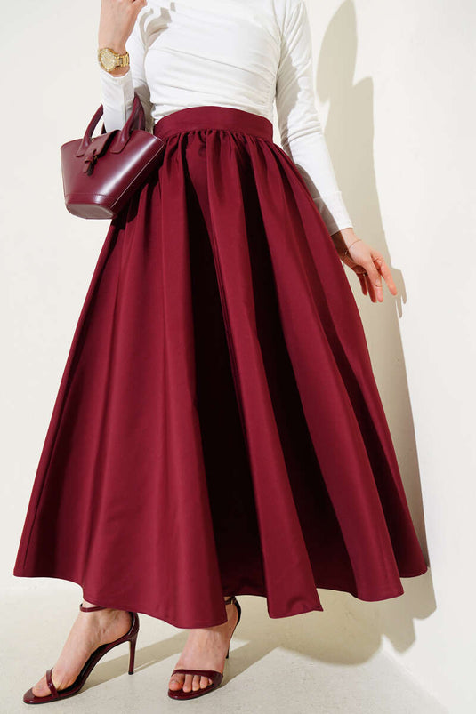 Flared Taffeta Skirt Burgundy