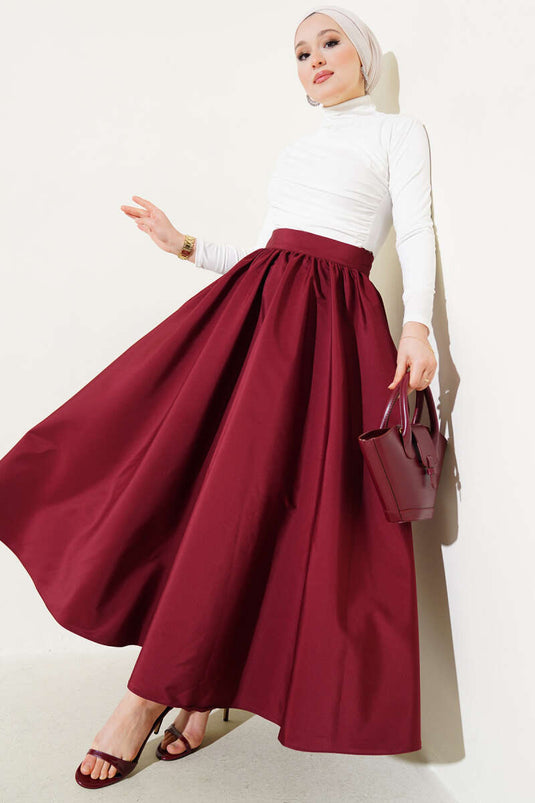 Flared Taffeta Skirt Burgundy