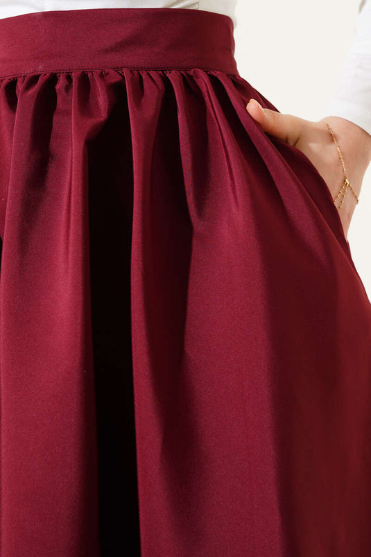 Flared Taffeta Skirt Burgundy