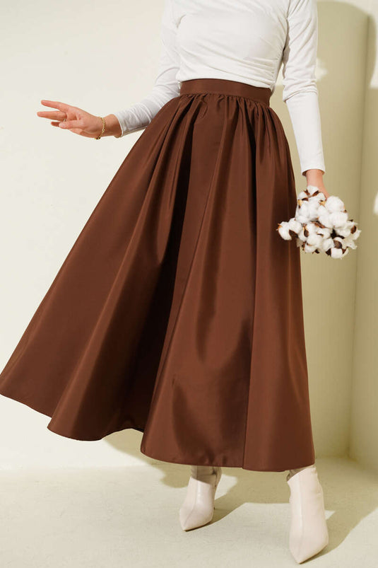 Flared Taffeta Skirt Brown