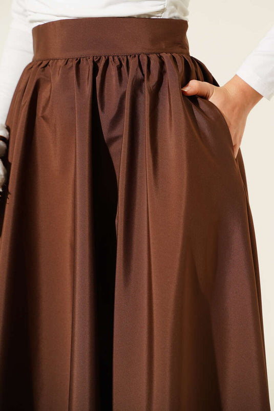 Flared Taffeta Skirt Brown