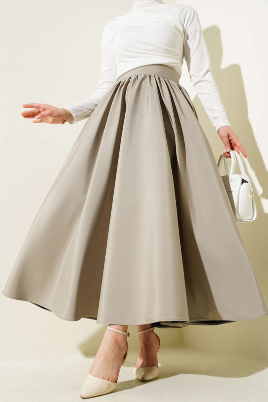 Kloş Tafta Etek Kum Bej