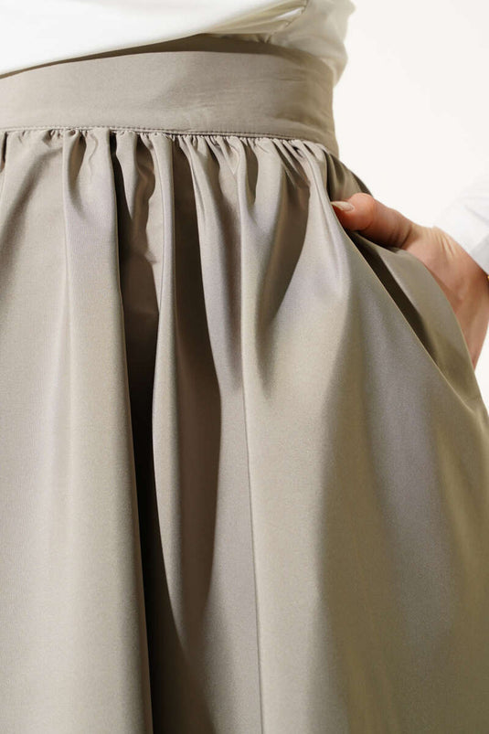 Kloş Tafta Etek Kum Bej