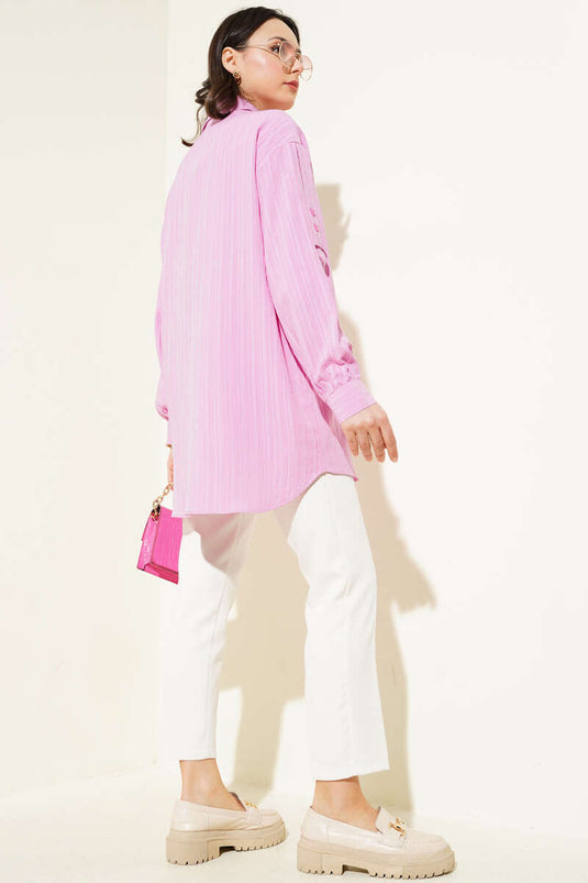 Collared Tree Bark Shirt Pink