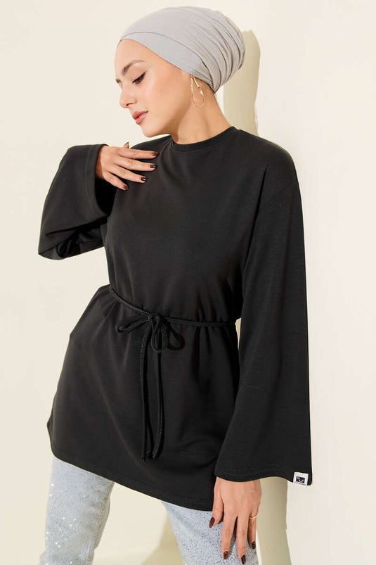 Sleeve Emblem Loisha Tunic with Drawstring Belt, Anthracite