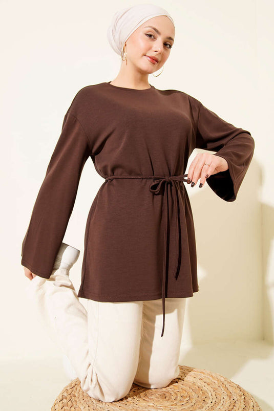 Sleeve Emblem Loisha Belted Tunic, Brown