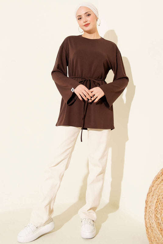 Sleeve Emblem Loisha Belted Tunic, Brown