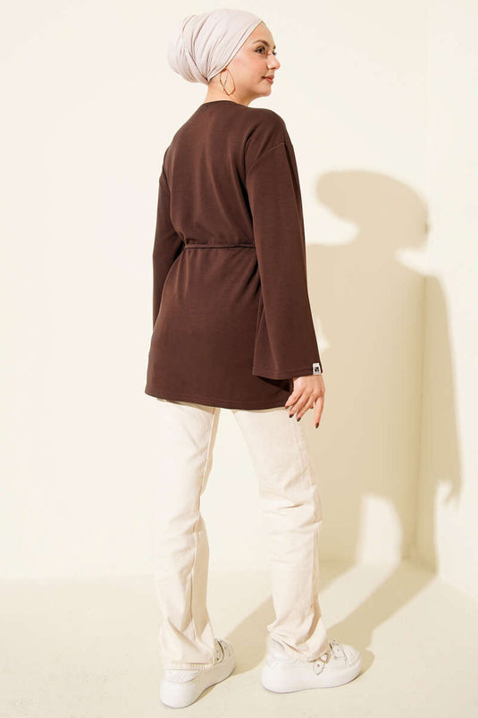 Sleeve Emblem Loisha Belted Tunic, Brown