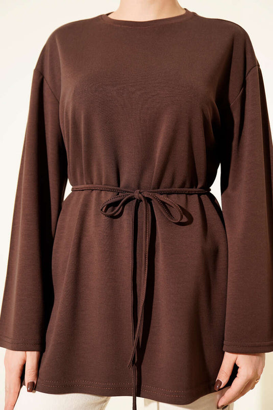 Sleeve Emblem Loisha Belted Tunic, Brown