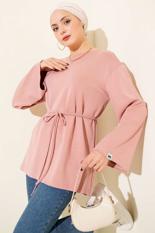 Tunic with Arm Patch, Rope Belt, Powder Pink