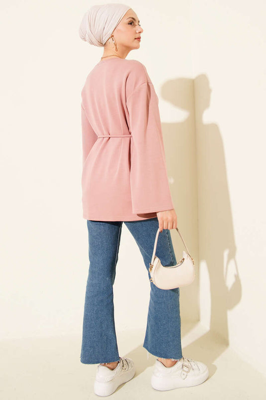 Tunic with Arm Patch, Rope Belt, Powder Pink