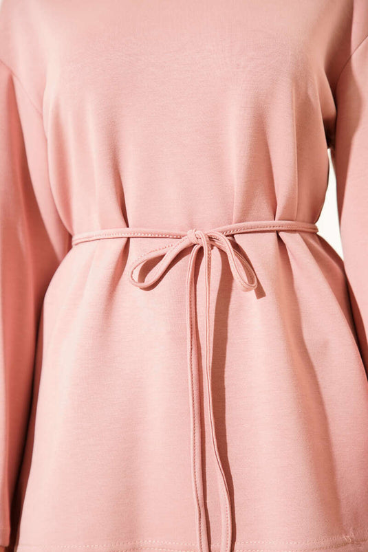 Tunic with Arm Patch, Rope Belt, Powder Pink