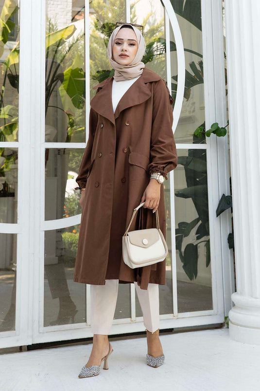 Laced Mobile Belted Trench Coat Brown