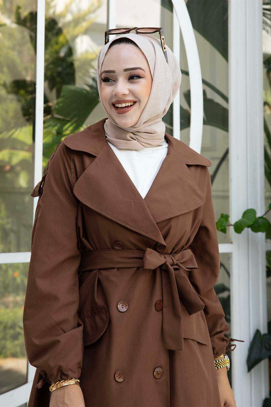 Laced Mobile Belted Trench Coat Brown