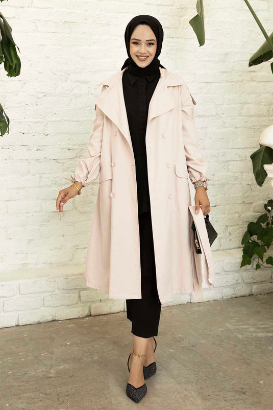 Laced Mobile Belted Trench Coat Stone