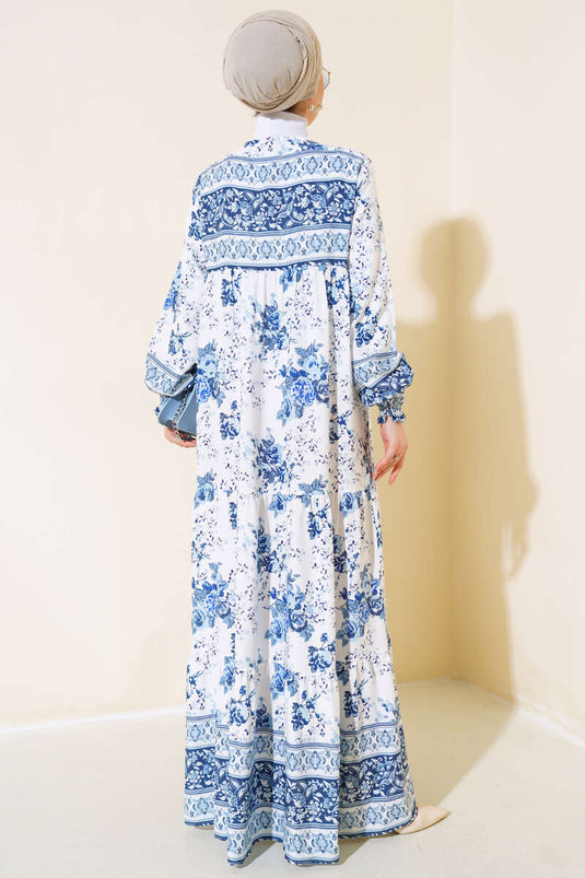 Robe bleue à motifs avec poignets Gipel