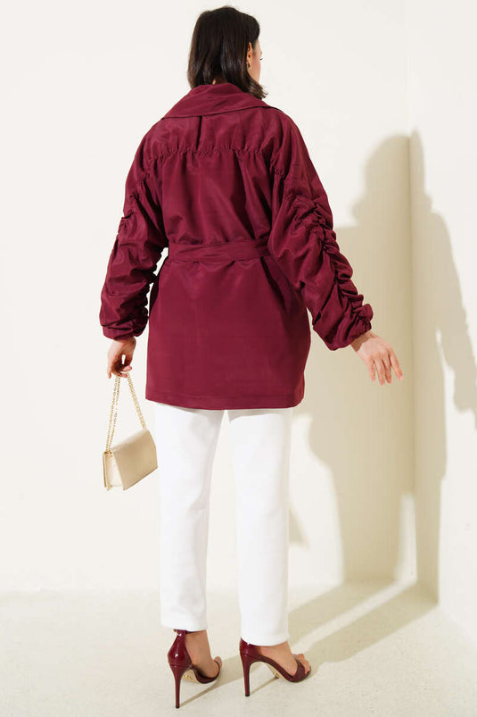 Burgundy Jacket with Fringed Belt