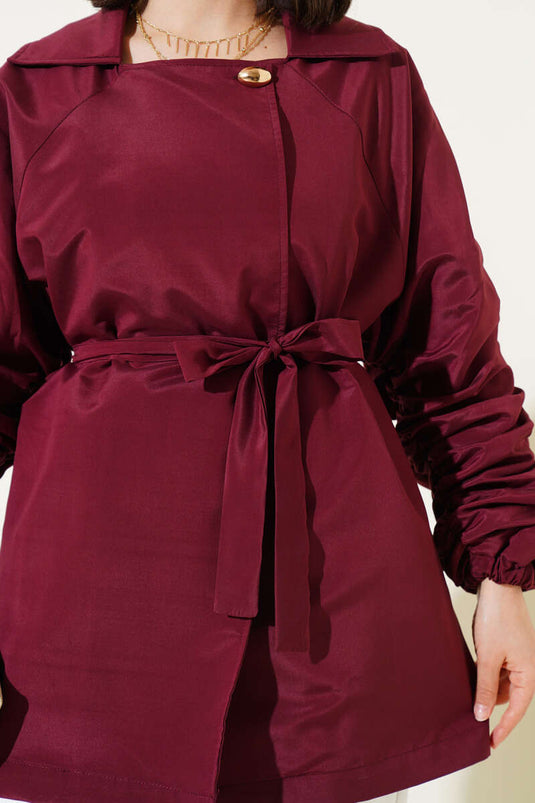 Burgundy Jacket with Fringed Belt