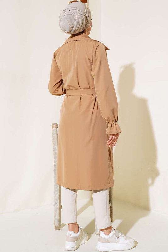 Trenchcoat mit gerafften Ärmeln, Kamel