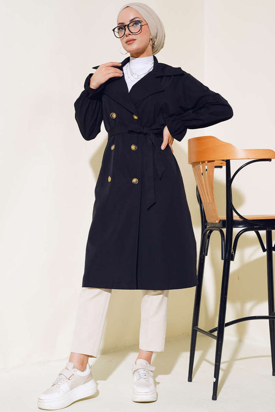 All Buttoned Trench Coat Black