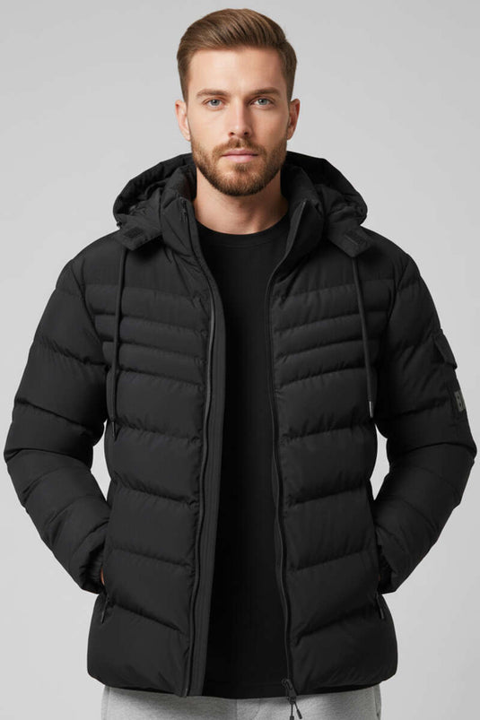 Manteau pour homme à capuche avec poche sur la manche, noir