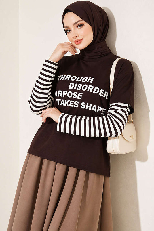 Gestreiftes Muster Sweatshirt In Warmer Braun