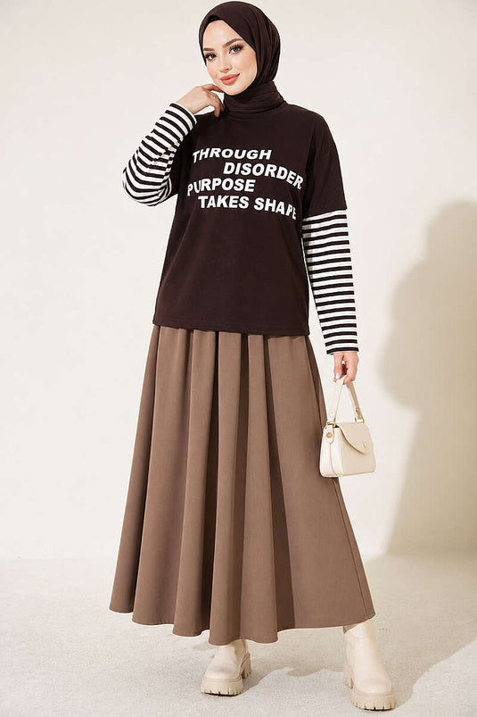Gestreiftes Muster Sweatshirt In Warmer Braun