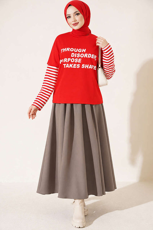 Rood Gestreept Gebreide Sweatshirt