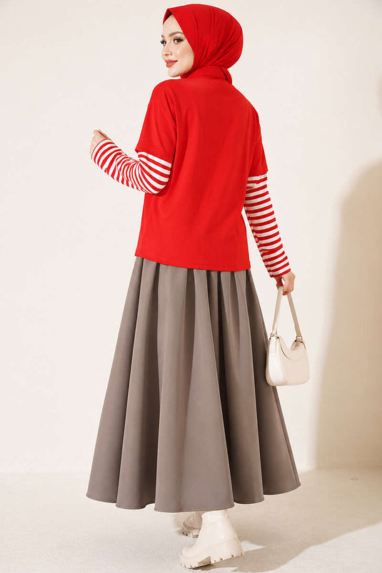 Rood Gestreept Gebreide Sweatshirt
