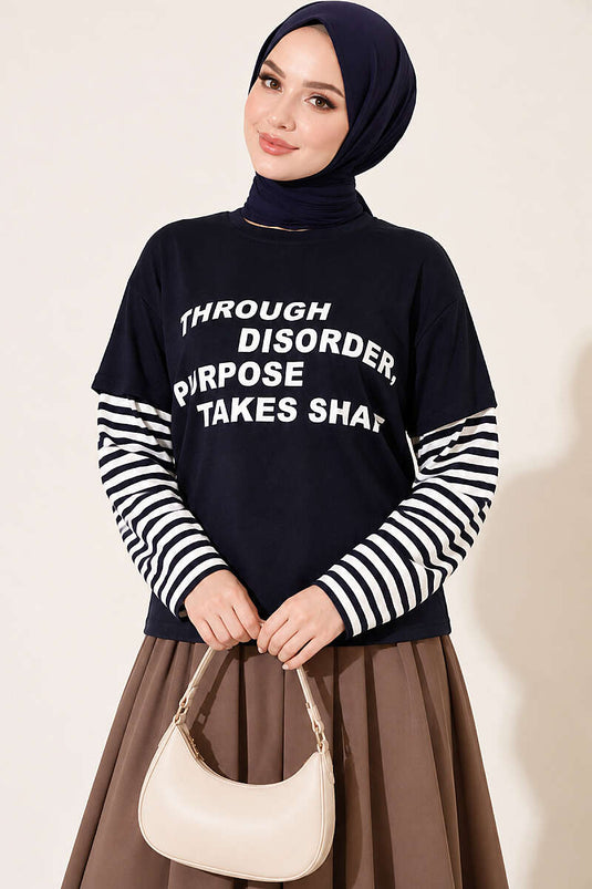 Gestreepte Gebreide Sweatshirt In Navy Blauw