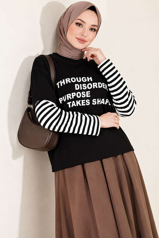 Schwarzes Gestreiftes Sweatshirt Mit Muster