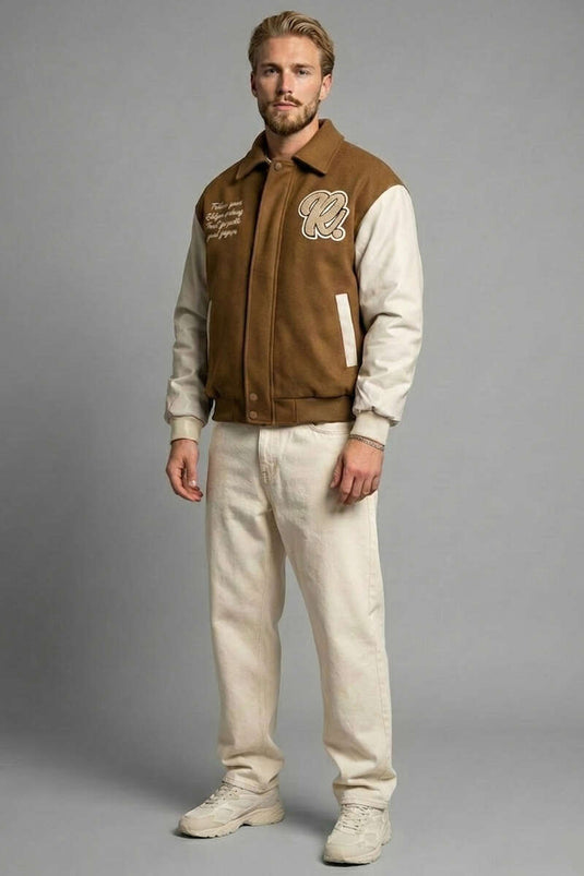 Manteau pour homme brodé Kol Deri couleur noisette