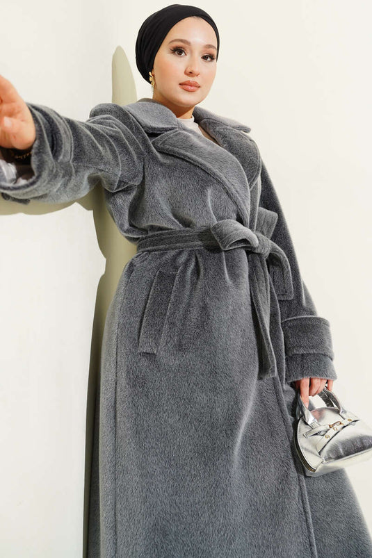 Zweireihiger Mantel mit Manschettenknöpfen in Rauchgrau