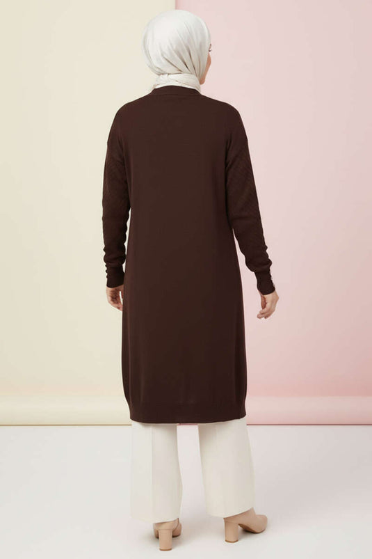 Cardigan Sweater with Sleeve Button Detail Brown