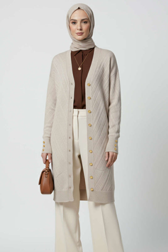 Stone Knit Cardigan with Sleeve Button Detail