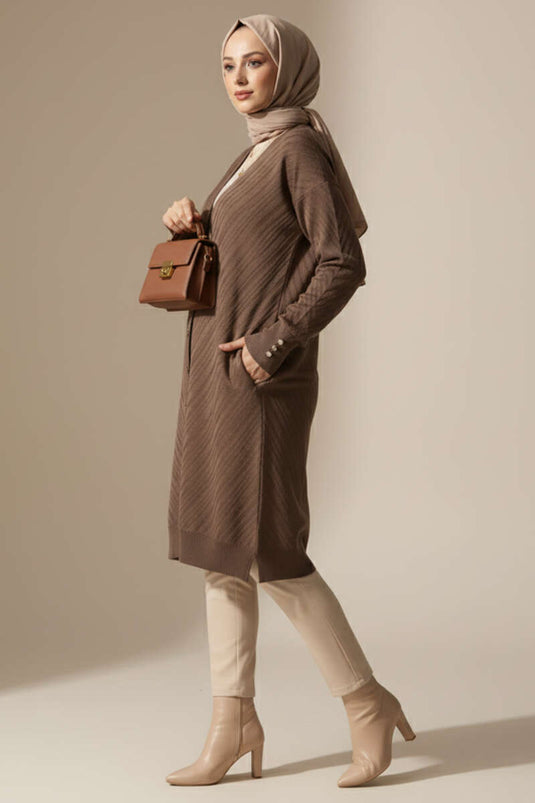 Cardigan Sweater with Sleeve Button Detail Mink