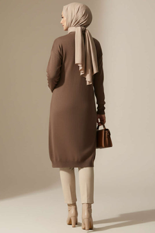 Cardigan Sweater with Sleeve Button Detail Mink