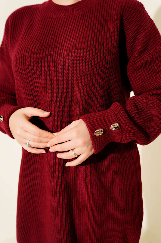 Knitted Tunic with Cufflinks Detail, Burgundy