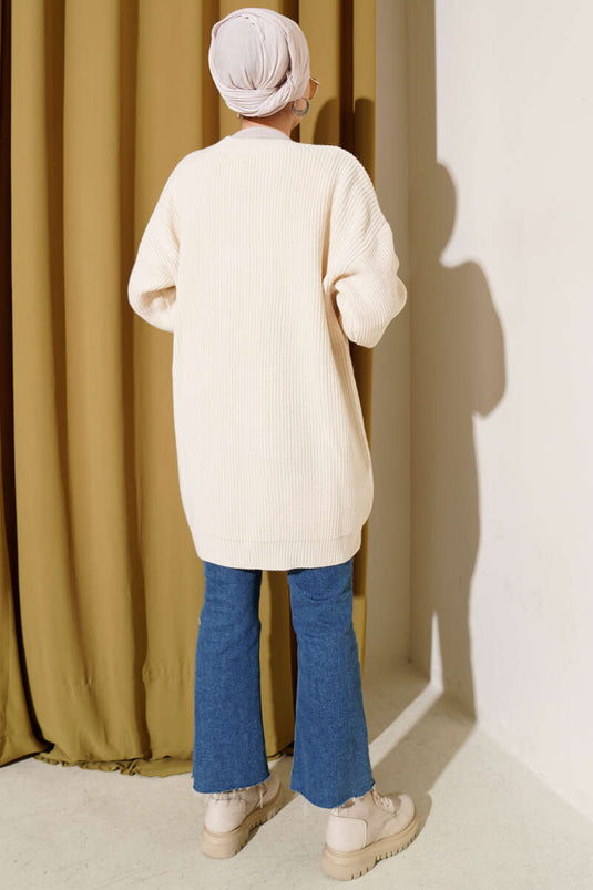 Knitted Tunic with Cufflinks in Cream