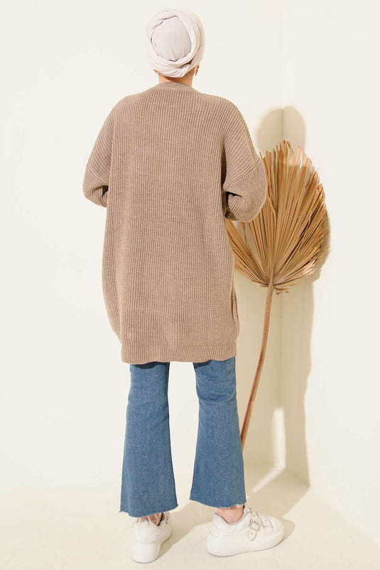 Knitted Tunic with Cufflink Detail, Mink Color
