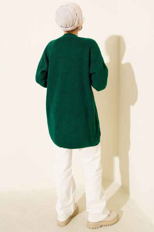 Knitted Tunic with Cufflinks Detail in Emerald