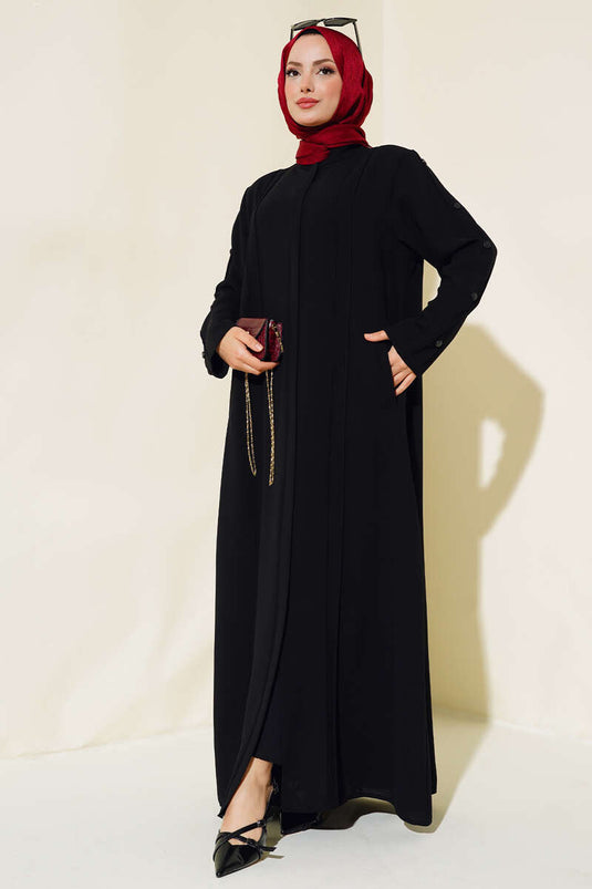 Abaya avec Boutons de Manchette Noir