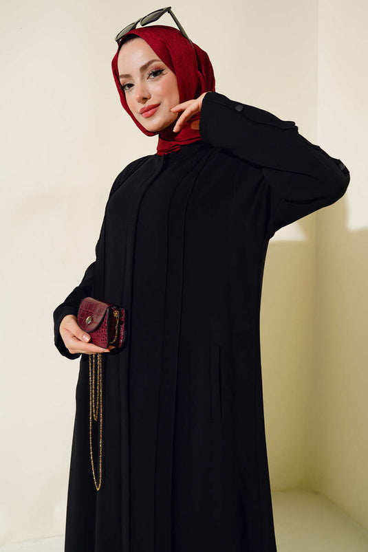 Abaya avec Boutons de Manchette Noir